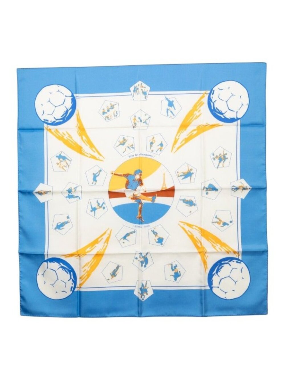 Hermes Carre 90 Vive les Champions Viva Scarf Large Blue Multicolor Silk